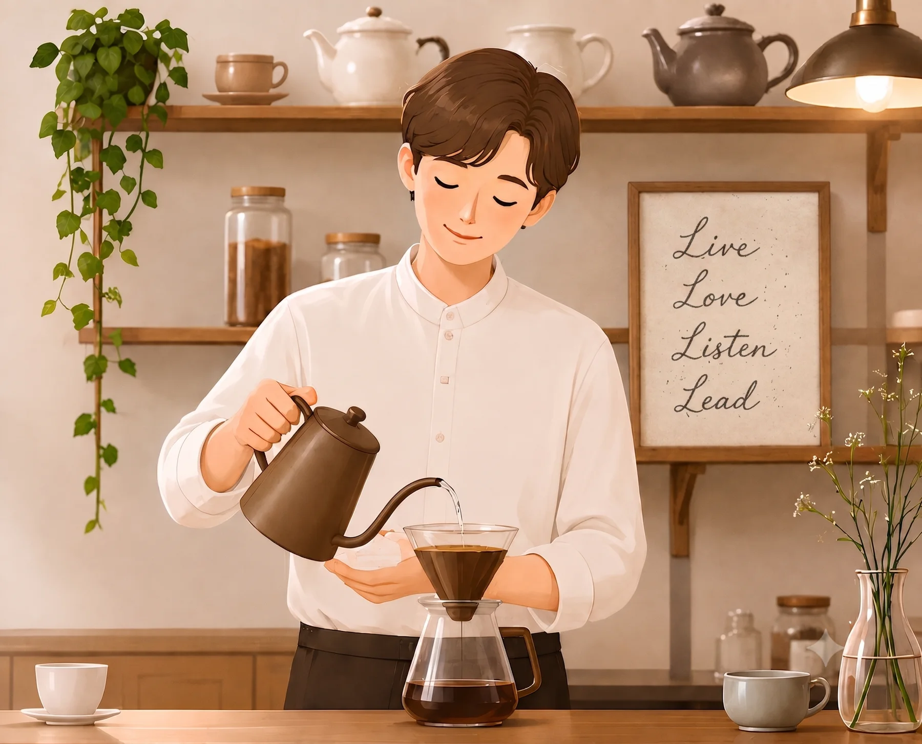 차를 내리는 라이프 코어 티룸 풍경